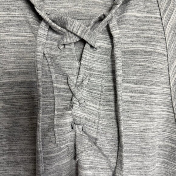 Lucky Brand Fleece Hooded Pullover-Small-Heather Gray-Lace Up-High Low Hem- - Picture 4 of 11